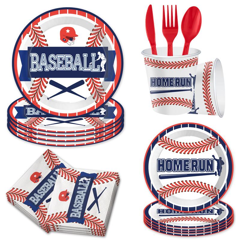 Baseball Themed Holiday Party Supplies Paper Plates Paper Cups Tissue Tablecloths Disposable Cutlery Sets