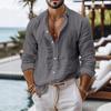 Men's Dark Gray Long Sleeve Casual Shirt with Relaxed Fit, Beach Vacation Style