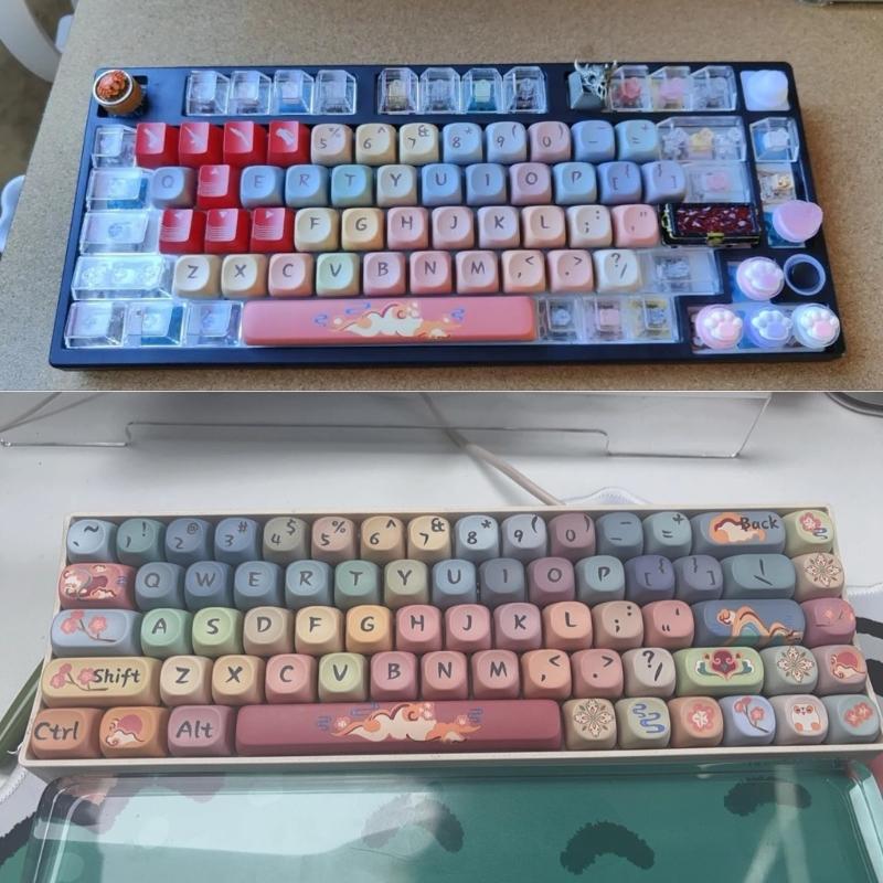 125Key Round Dunhuang Redness Panda Themed Keycap OQO Profile PBT Dye Sublimation Keycap Set for Customs Mechanical Keyboards