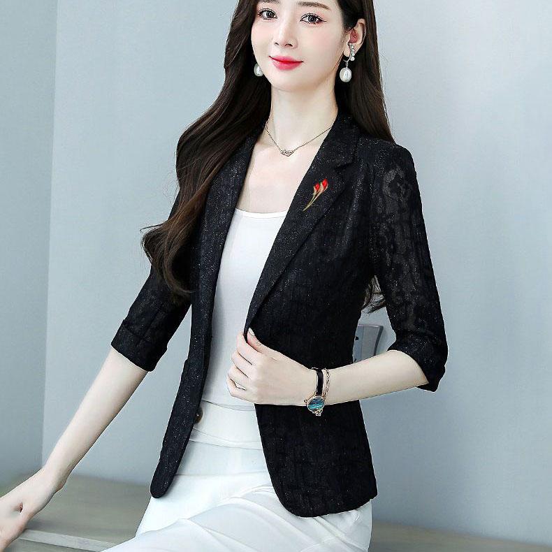White Sunscreen Coat Women's Spring and Summer Casual Short Style with Lace Suit Thin Casual Top