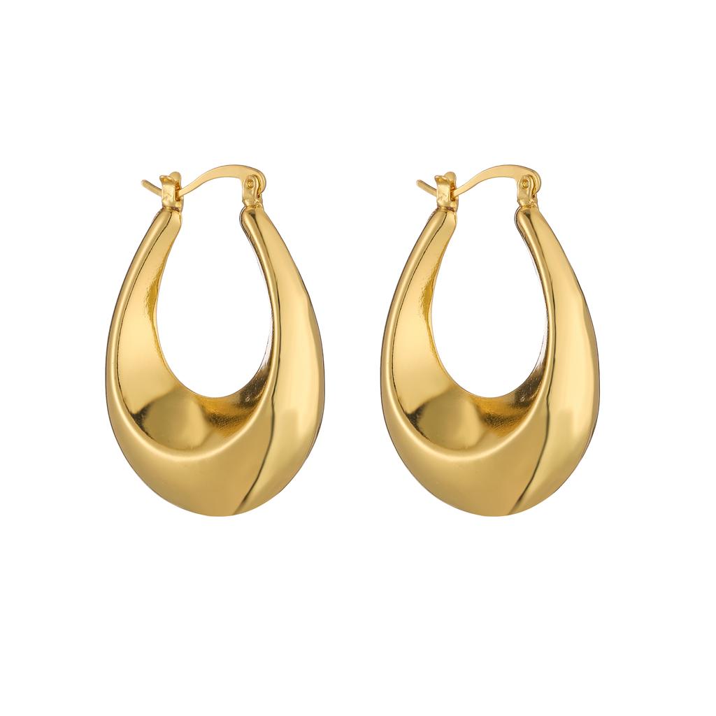 HECHENG,Punk Gold Plated Brass Earrings, Chunky Hoops for Women, Vintage Geometric Ear Buckle