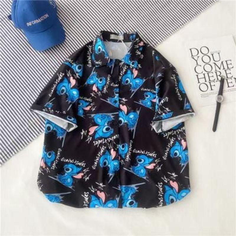 Printed Shirt Men Women Casual Fashion Short Sleeves Shirts Button Lapel Streetwear Oversized Clothing No Pockets