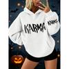 Oversized street-style hooded sweatshirt for Halloween with Karma print. Suitable for autumn and winter casual wear for ladies.