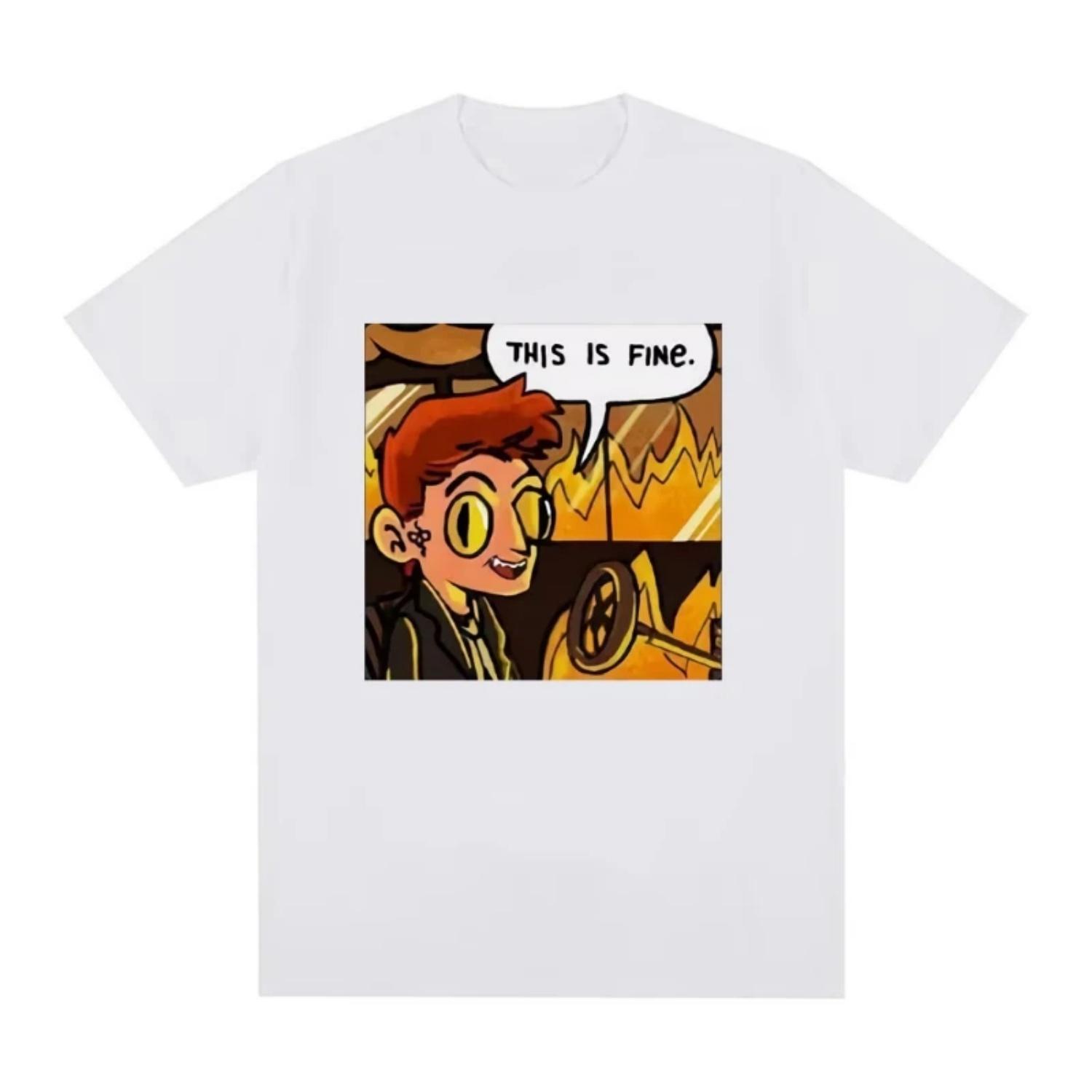 

Good Omens This Is Fine Crowley Graphic T Shirt Men Fashion Vintage T Shirts Summer Cotton Casual Cozy T-shirts Streetwears S чёрный