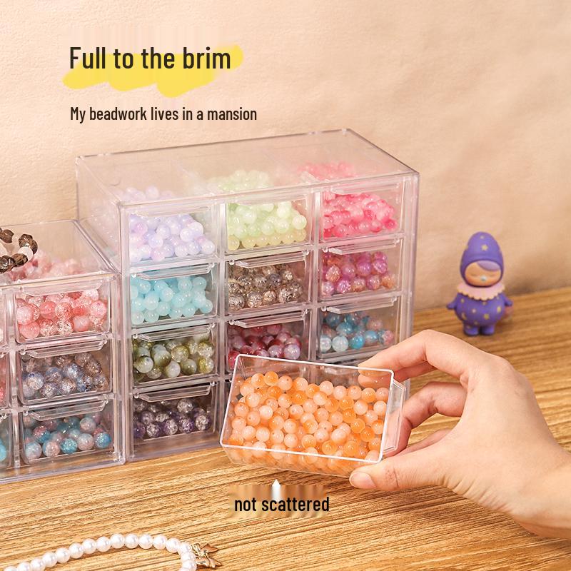 Transparent Nine-Grid Jewelry Beads Storage Box with Drawers