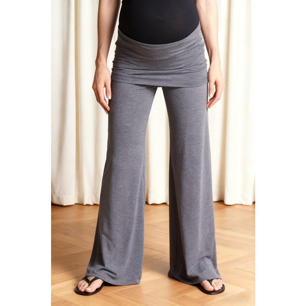 Women's Fold Over Waist Wide Leg Pants Relaxed Fit Solid Color Flare Pants