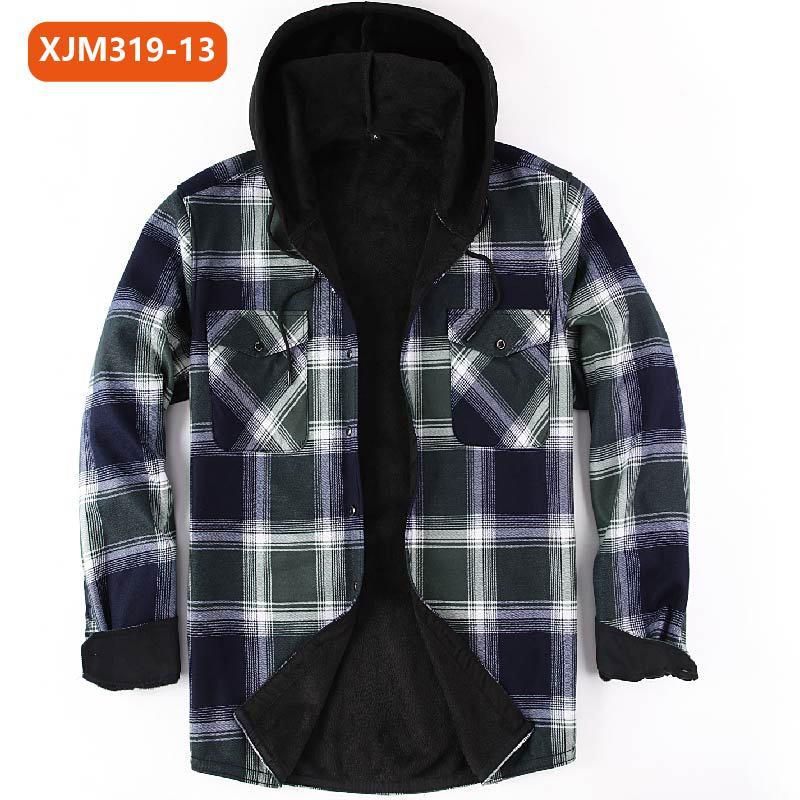 

Мужская многослойная клетчатая рубашка с капюшоном — теплая плотная рубашка с длинным рукавом для осени и зимы Large