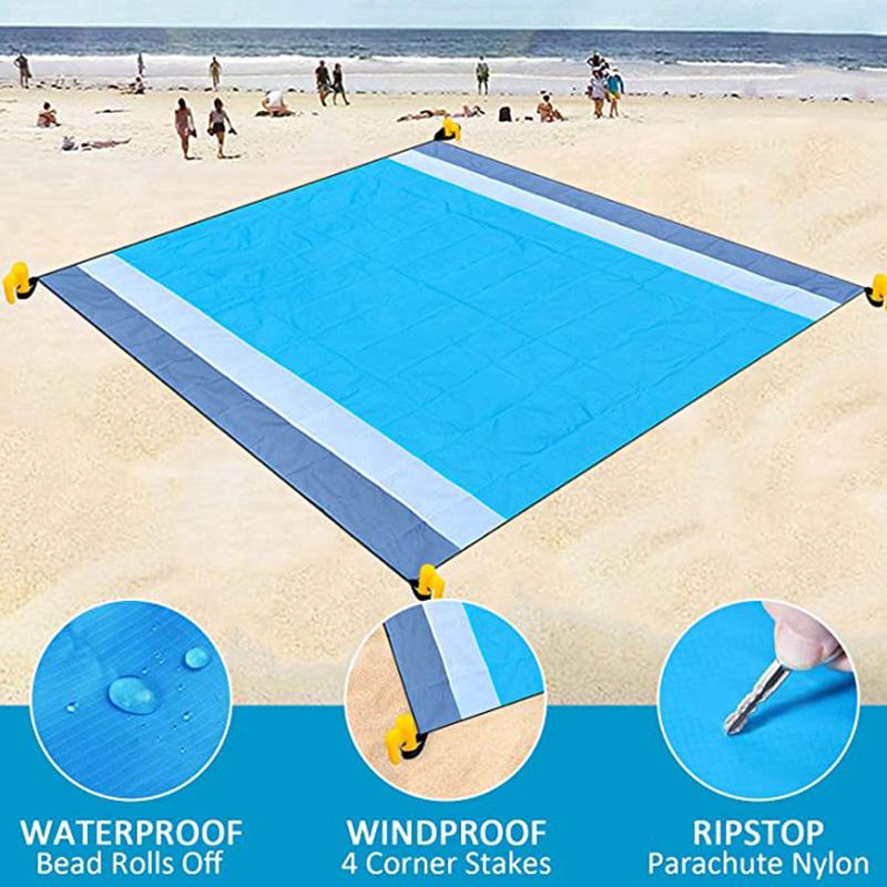 2x2.1m Waterproof No Sand Pocket Beach Towel Outdoor Picnic Camping Mat Portable Light Folding Mat Mattress Sand Free Beach Mat