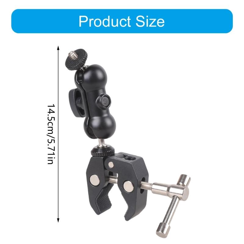 Heavy Duty Metal Double Ball Head Arm Clamp With 1/4 And 3/8 Thread For DSLR Camera Bike Handlebar