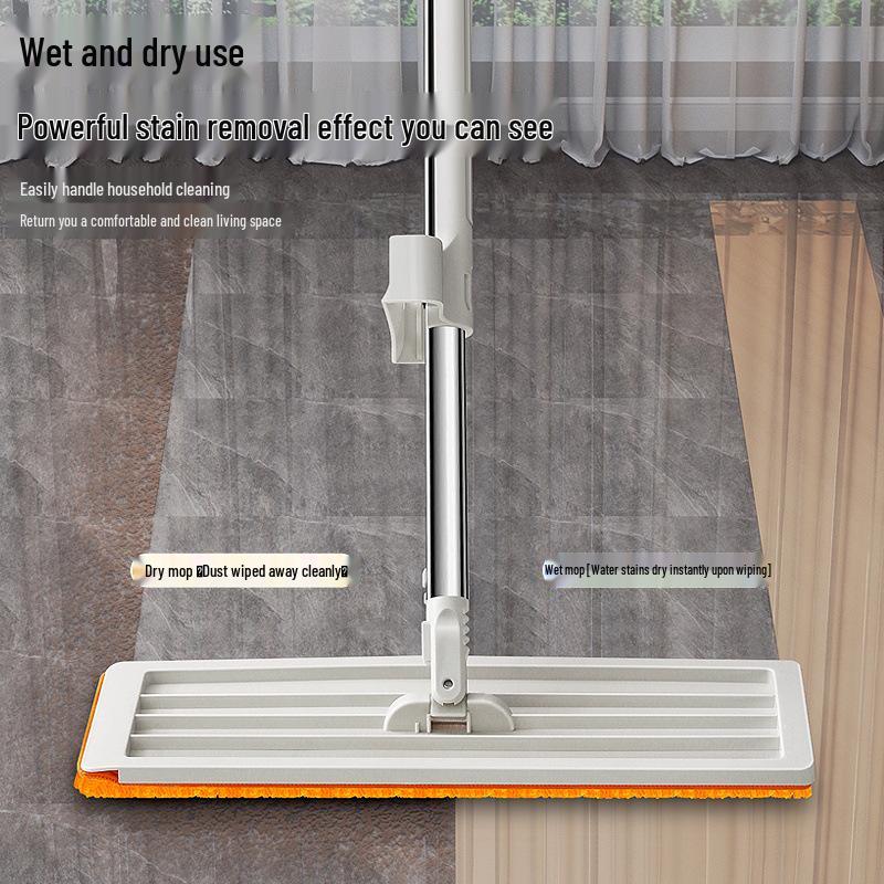 One-Swipe Absorbent Floor Mop & Cloth - Wet/Dry Use, Flat Mop for Easy Cleaning