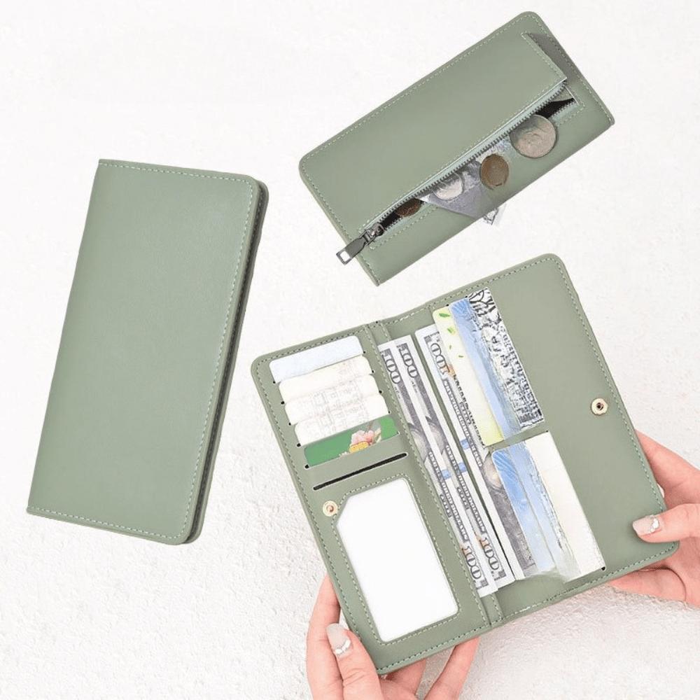 New RFID Anti-theft Brush Women's Wallet Solid Color Ultra-thin Credit Card Bag Zipper Buckle Long Wallet