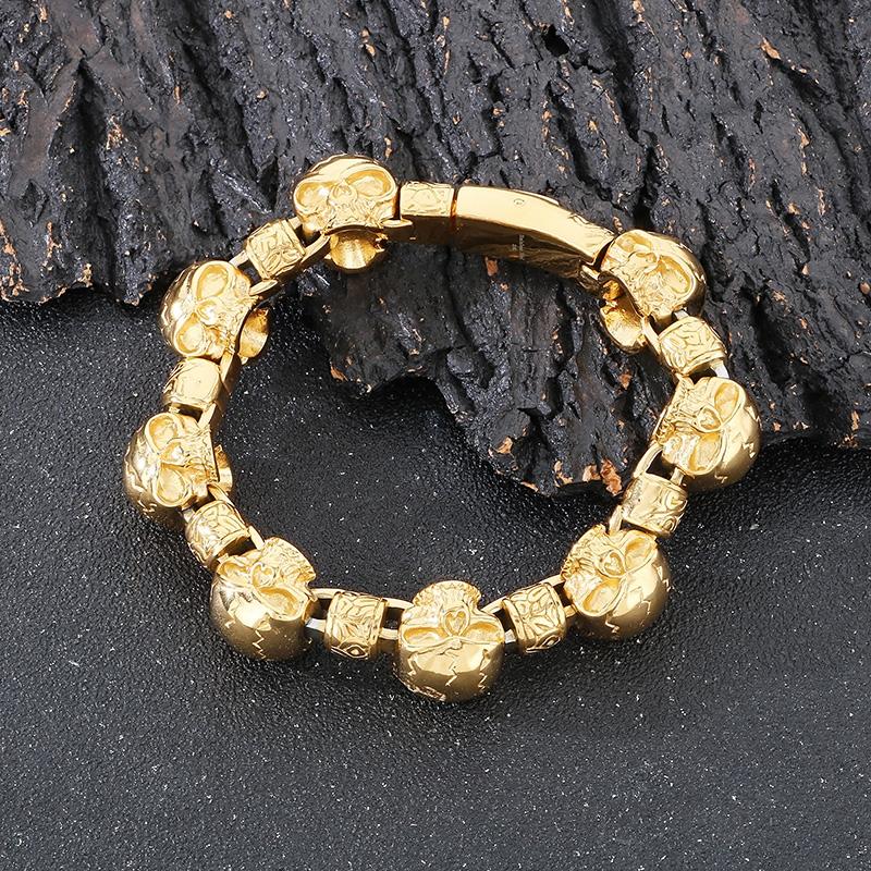KALEN Men Punk Fine Jewelry Fashion Bracelets Stainless Steel Halloween Skull Links Bracelet Bangle