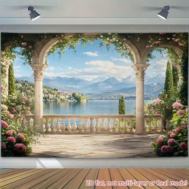 2D Floral Arch Balcony Backdrop Outdoor Wedding Photography Decor