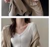 Premium Rolled-Edge V-Neck Slimming Long Sleeve Top for Women - Autumn/Winter