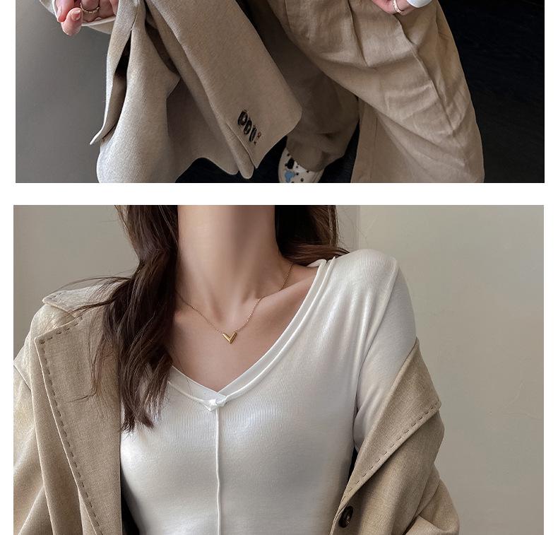 Premium Rolled-Edge V-Neck Slimming Long Sleeve Top for Women - Autumn/Winter