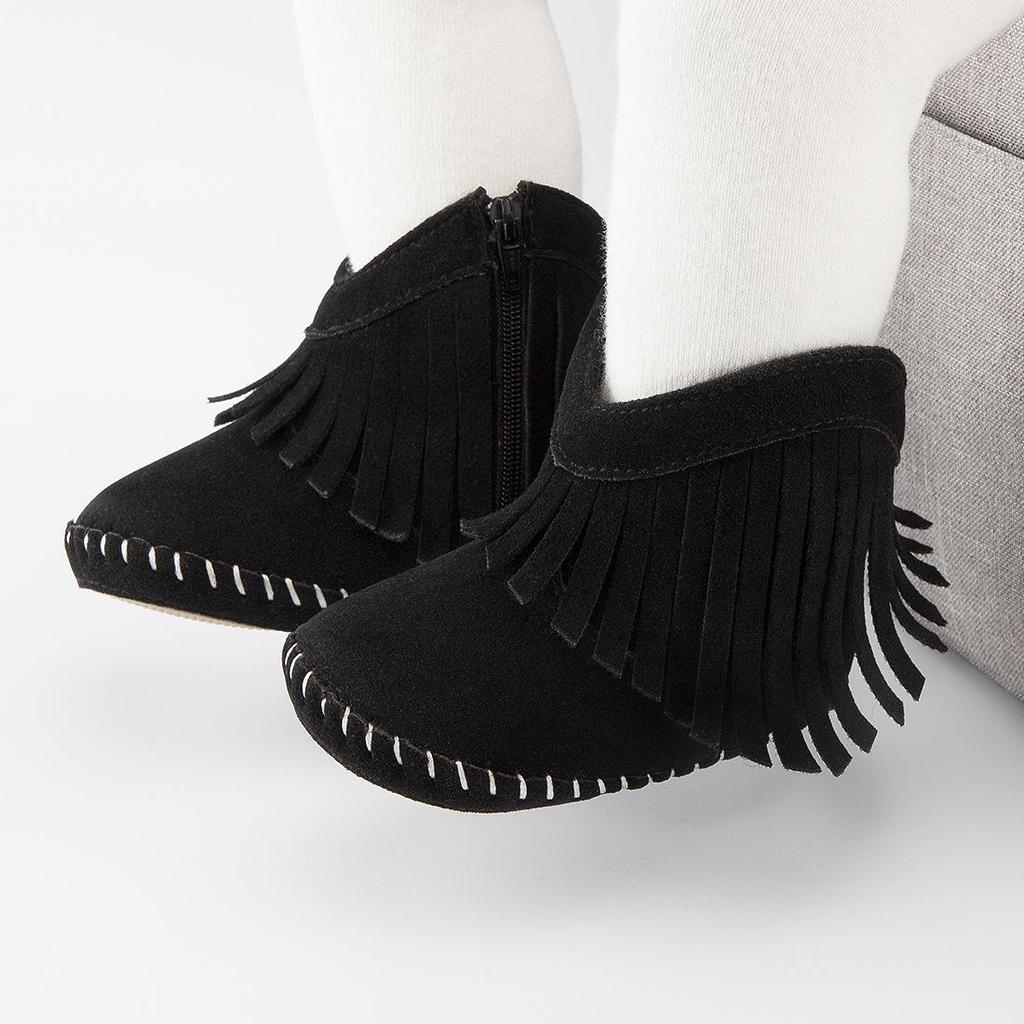 Warm Velvet Baby Boots with Soft Rubber Soles and Non-Slip Tassels