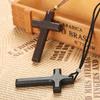 Fashion Cross Wooden Pendant Men's and Women's Necklace Black Brown Sweater Chain Rope Religious Neutral Jewelry Accessories