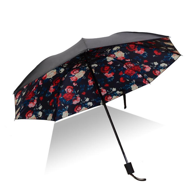 Umbrelă cu trei stele Rainy Sunny Umbrelă de soare din vinil Umbrelă anti-UV Umbrelă pentru femei Rezistent la vânt Echipament de ploaie în aer liber