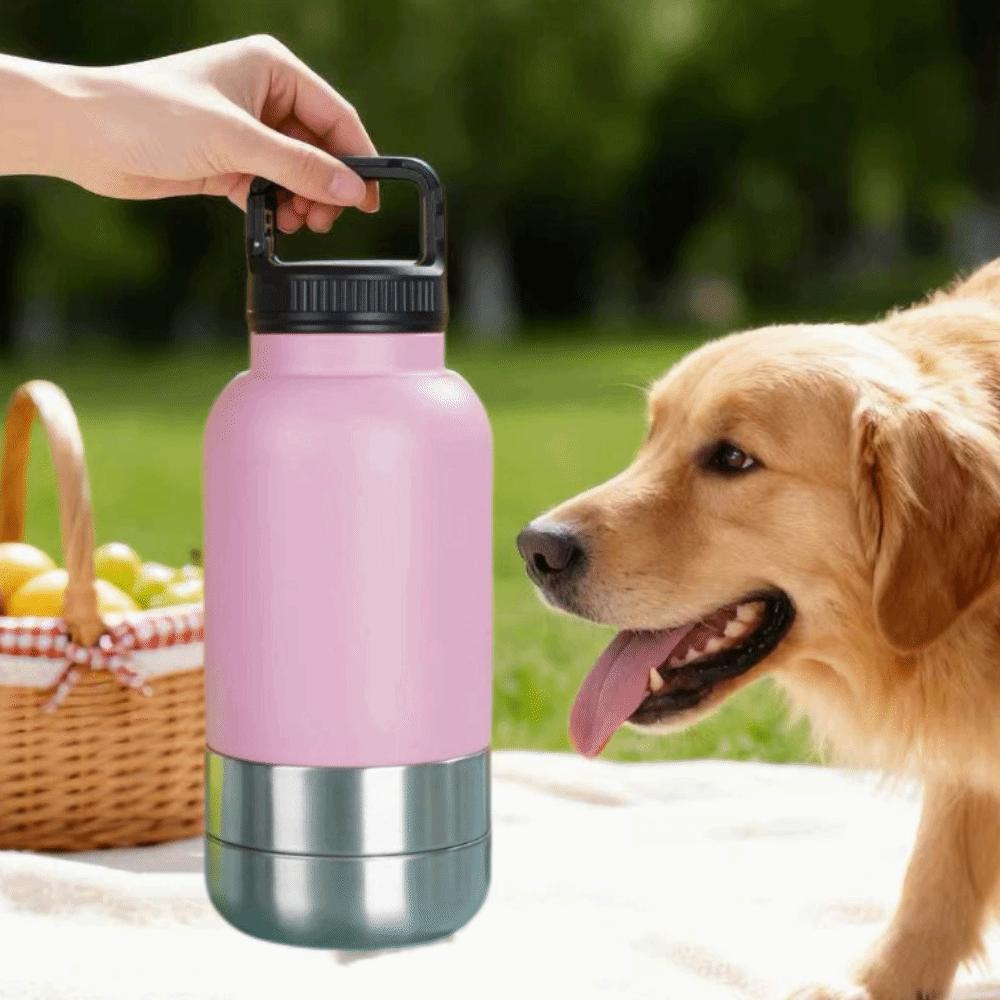 3 in 1 Stainless Steel Pet Water Bottle Multi-layered 32Oz Dog Drinking Bottle Detachable Leak-proof Dog Feeding Bottle