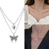 Fashionable Women's Necklace with Butterfly Pendant Stylish Double Layer Clavicle Chain Accessory for Fashionistas