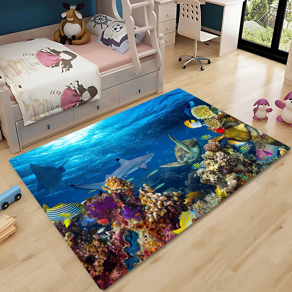 3D Ocean W-World Fish Floor Mat Bathroom Mat Kids Room Bedroom Decoration Balcony Anti-Slip Doormat Living Room Welcome Rug