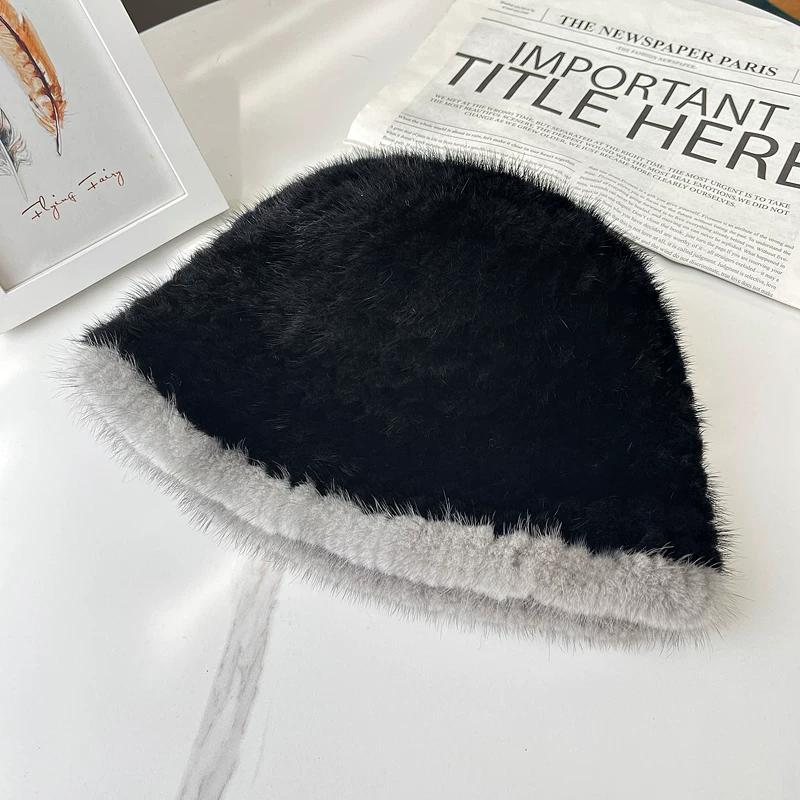 Mink Hat Female Winter Warm Versatile Real Hair Show Face Small Bucket Hat Mink Hair Top Hat Korean Version Fur Hat Tide