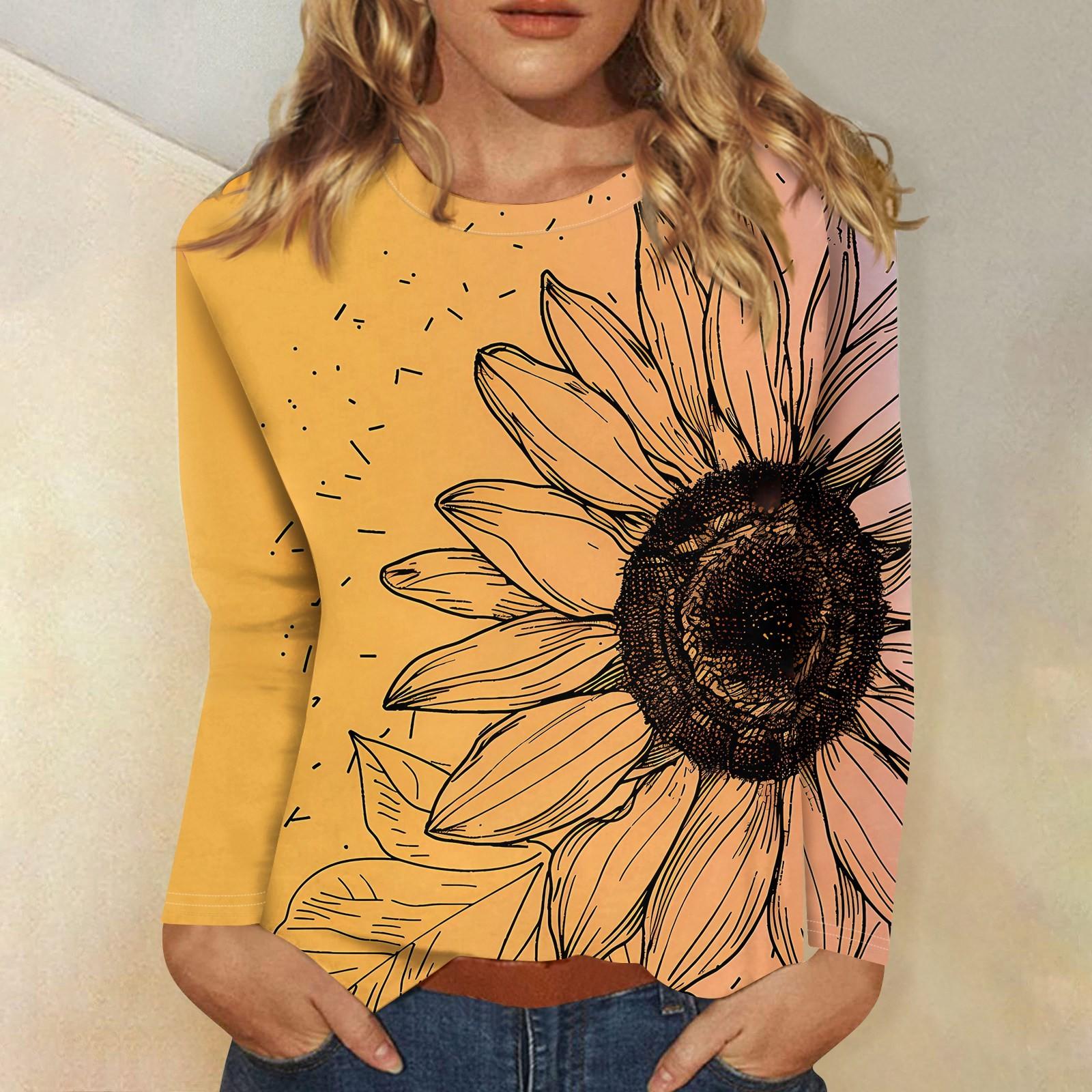 

Женский модный повседневный пуловер с круглым вырезом и длинным рукавом с цветочным принтом M оранжевый