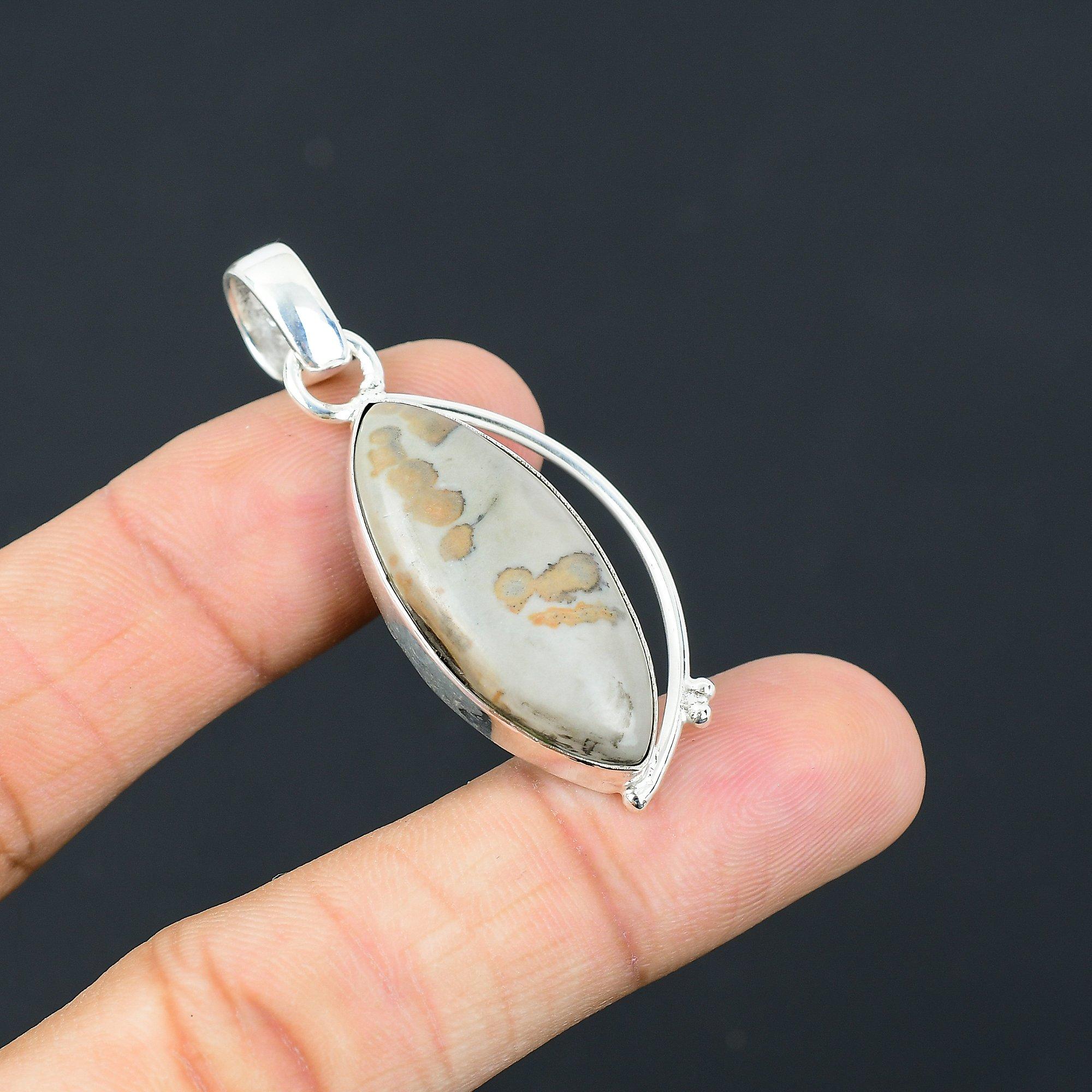Womens day Sale Coffee Bean Jasper Stone 925 Sterling Silver New Pendant Jewelry