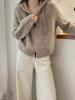 Women's Pure Wool Double-Zip Knit Hoodie - Soft, Fluffy, Loose Fit Cardigan for Autumn/Winter.