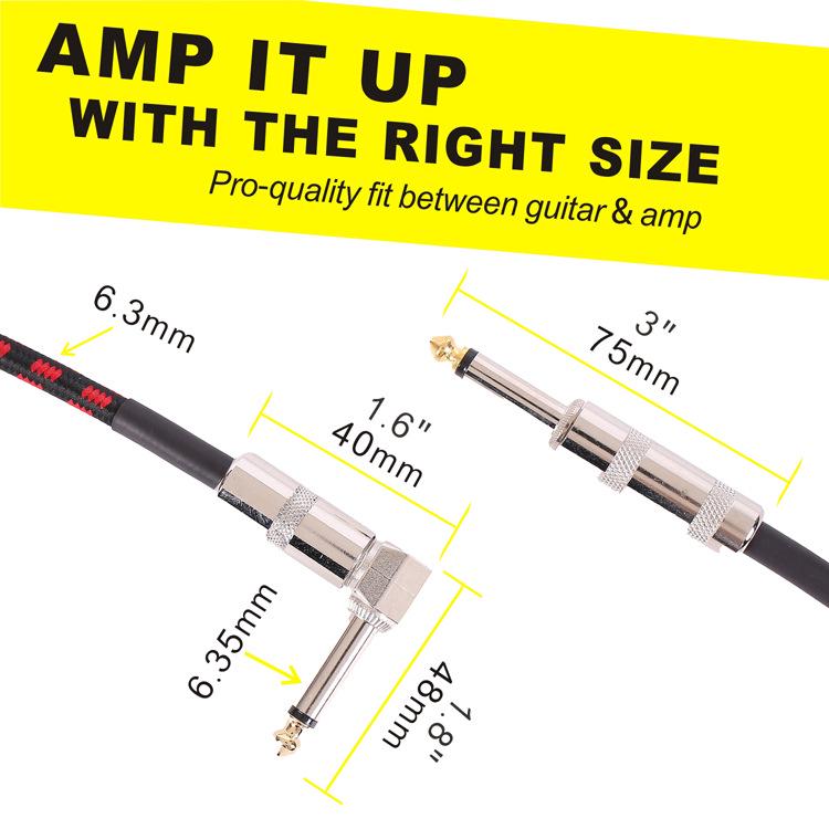 3m/6m Noise-Reducing Elbow Audio Cable for Acoustic/Electric Guitars and Bass