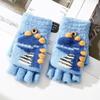 -Year-old Children's Cartoon Knitted Half-finger Flip Gloves Winter Warm Cute Dinosaur Boy Student Writing