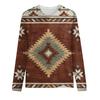 Women's Casual Fashion Ethnic Print Long Sleeve O-Neck Pullover Top