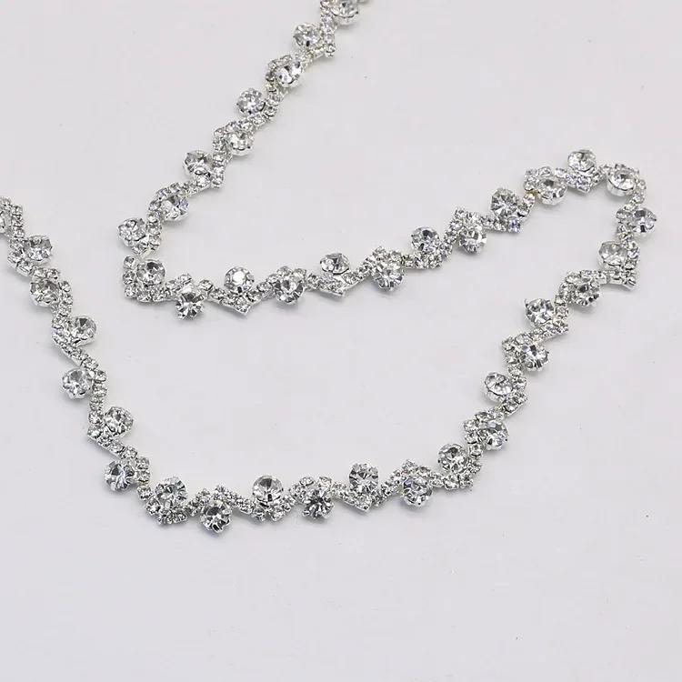 

1 Yard Sliver Clear Crystal Rhinestones Trim Ribbon Metal Chain for Wedding Dress, Bag, Shoes Accessories серебряный