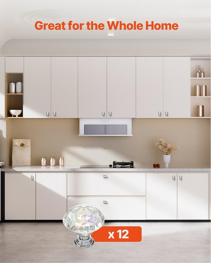 Cabinet Knobs, 12 Pack, 31 Mm Acrylic & Zinc Alloy Drawer Pulls Door Handles, Diamond Kitchen Solid Knobs Dresser Handles, Cupboard Hardware with