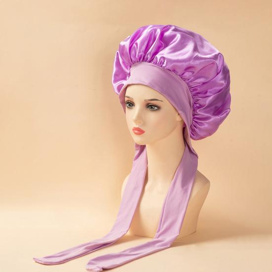 Sleeping Satin Bonnet with Elastic Tie Band Adjustable Large Silk Hair Bonnet Wrap Solid Color Women Braids Long Curly Hair Night Sleep Cap