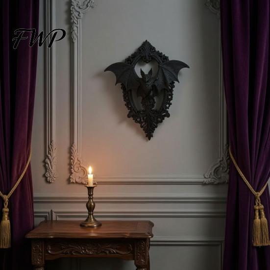 Industrial Style Wall Accent 3D Printed Gothic Bat Hanging Decor, Vintage Frame Art, Decor Dark Sculpture for Halloween Home Living Room Bedroom