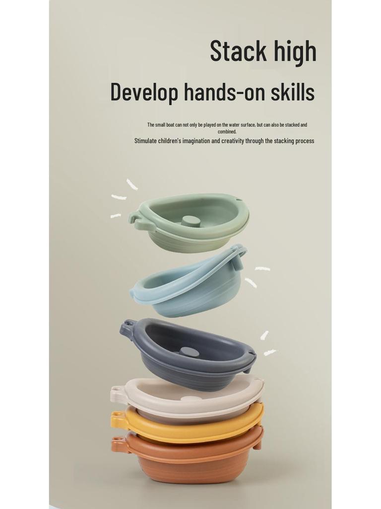 Children's Stackable Floating Bath Boat & Animal Finger Puppet Toys