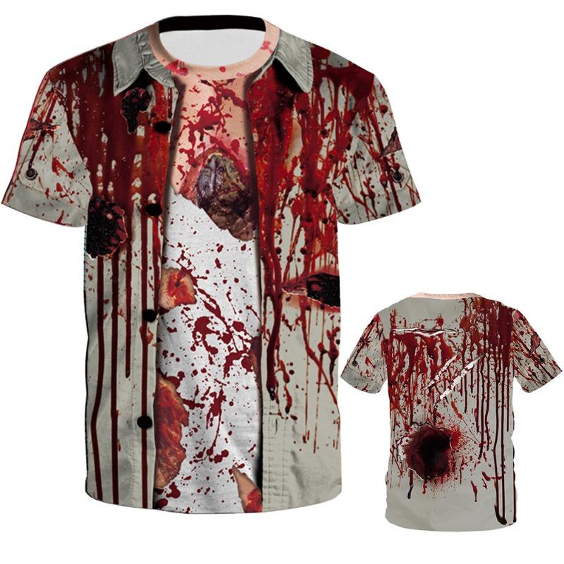 Pánské tričko s potiskem halloweenské dýně a kostry, s kulatým výstřihem a krátkým rukávem, ležérní top