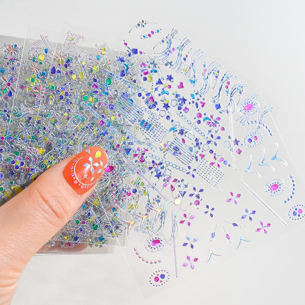 20pcs/Set 3D Laser Silver Nail Sticker Rhinestone Gems Star Jewelry Decals Holographic Design Manicure Slider DIY Nail Accessory