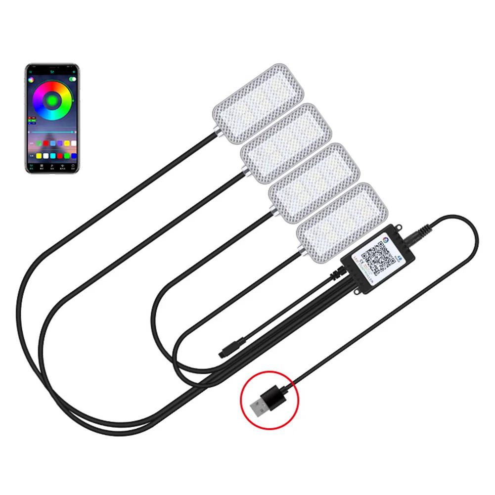 4PCS Car Atmosphere Led Foot Light USB Isqueiro Ambiente de Carro Luzes Decorativas Auto Interior Lâmpadas Ambiente com Controle de APP