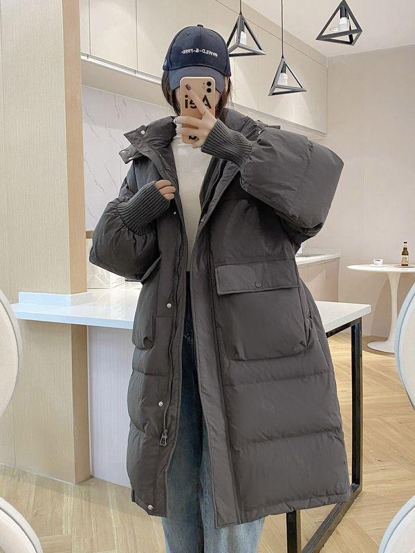 Women's 2025 Winter Hooded White Duck Down Jacket, Mid-Length, Loose Fit, Korean Style.