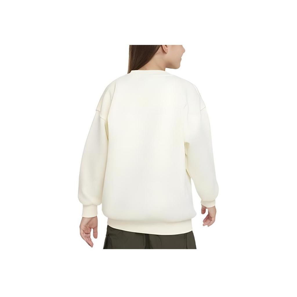 Nike Sportswear Club Fleece Logo Print Crewneck Loose Fit Long Sleeve Kids tops Coconut FJ6161-113