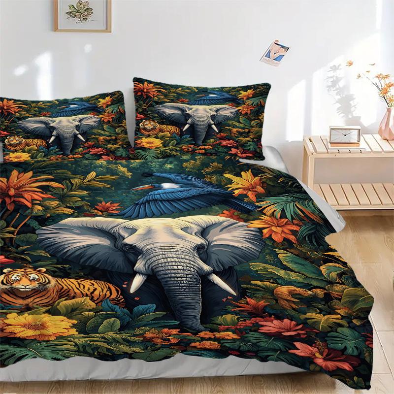 

3pcs Tropical Wildlife Pattern Bedding Set: Perfect for Bedroom or Guest Room. Soft and Comfortable with No Core Included yy251009244 135x200cm