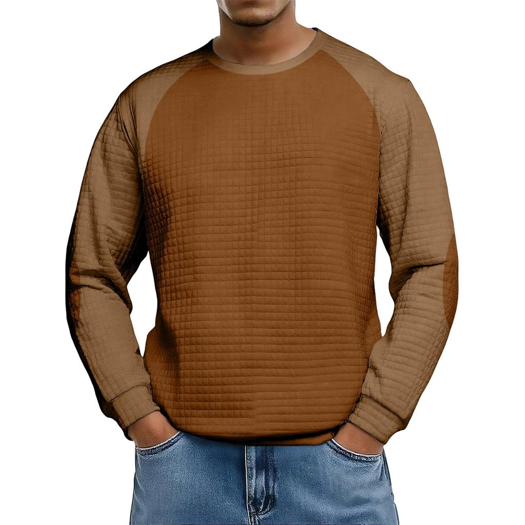 Men's Loose-fitting Casual Waffle-weave Neck Long-sleeved Top