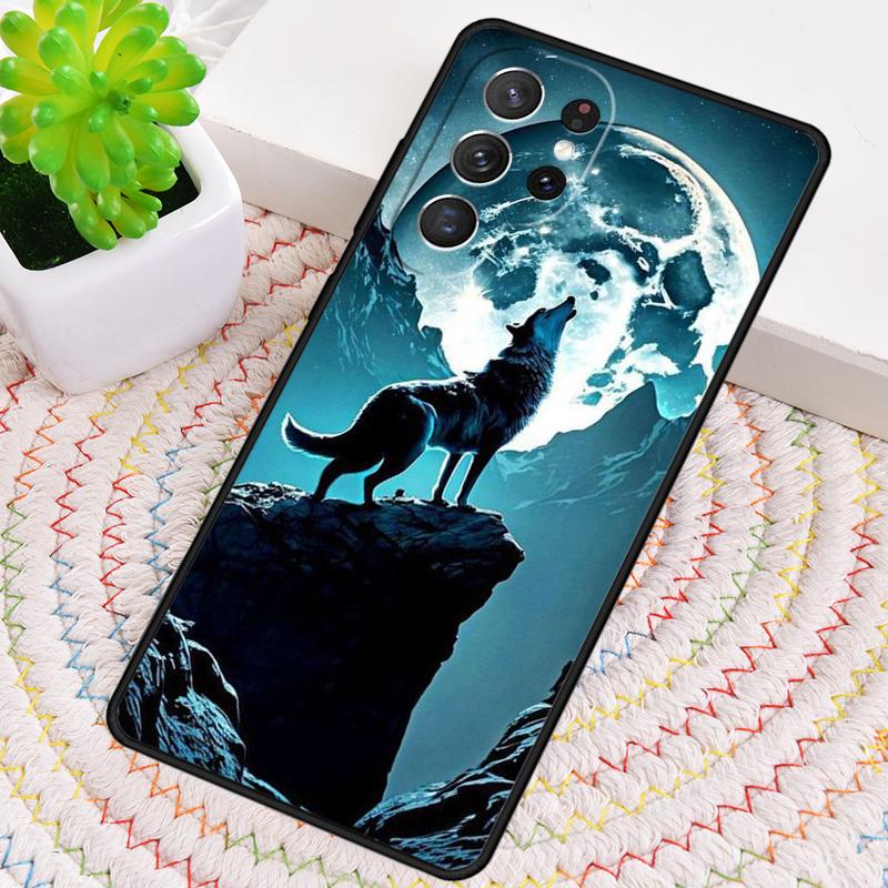 Moon Roaring Wolf Print Silicone Phone Case For Samsung Galaxy Note 10 Pro S26 S25 S24 S23 S22 S21 Plus S25Ultra Capa Cover