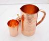 Kupfer-Wasserkrug mit 1 Glas für Trinkwasser, Gehämmertes Kupfertopf-Set