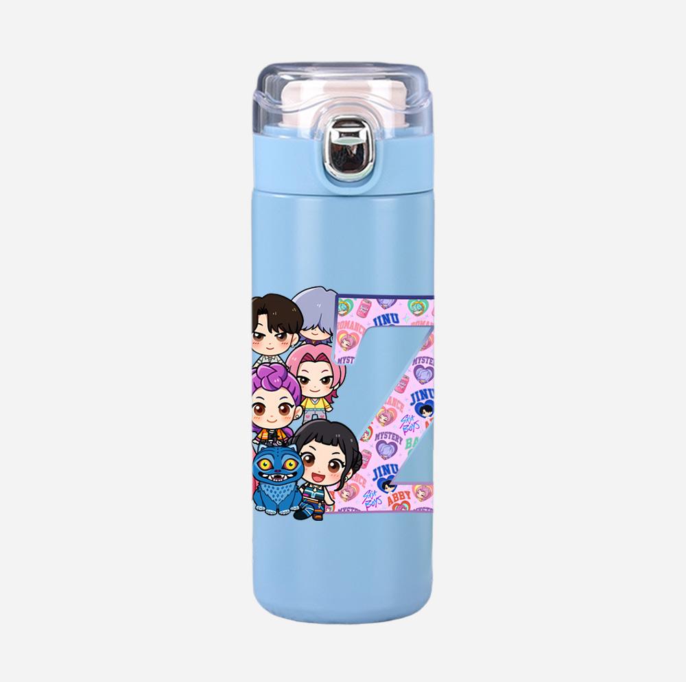 Anime K-Pop 26 English Letter Demon Hunters Printed 400Ml Water Bottle Thermos Cup Portable Stainless Steel Leak Proof Camping Water Cup Kid Gift