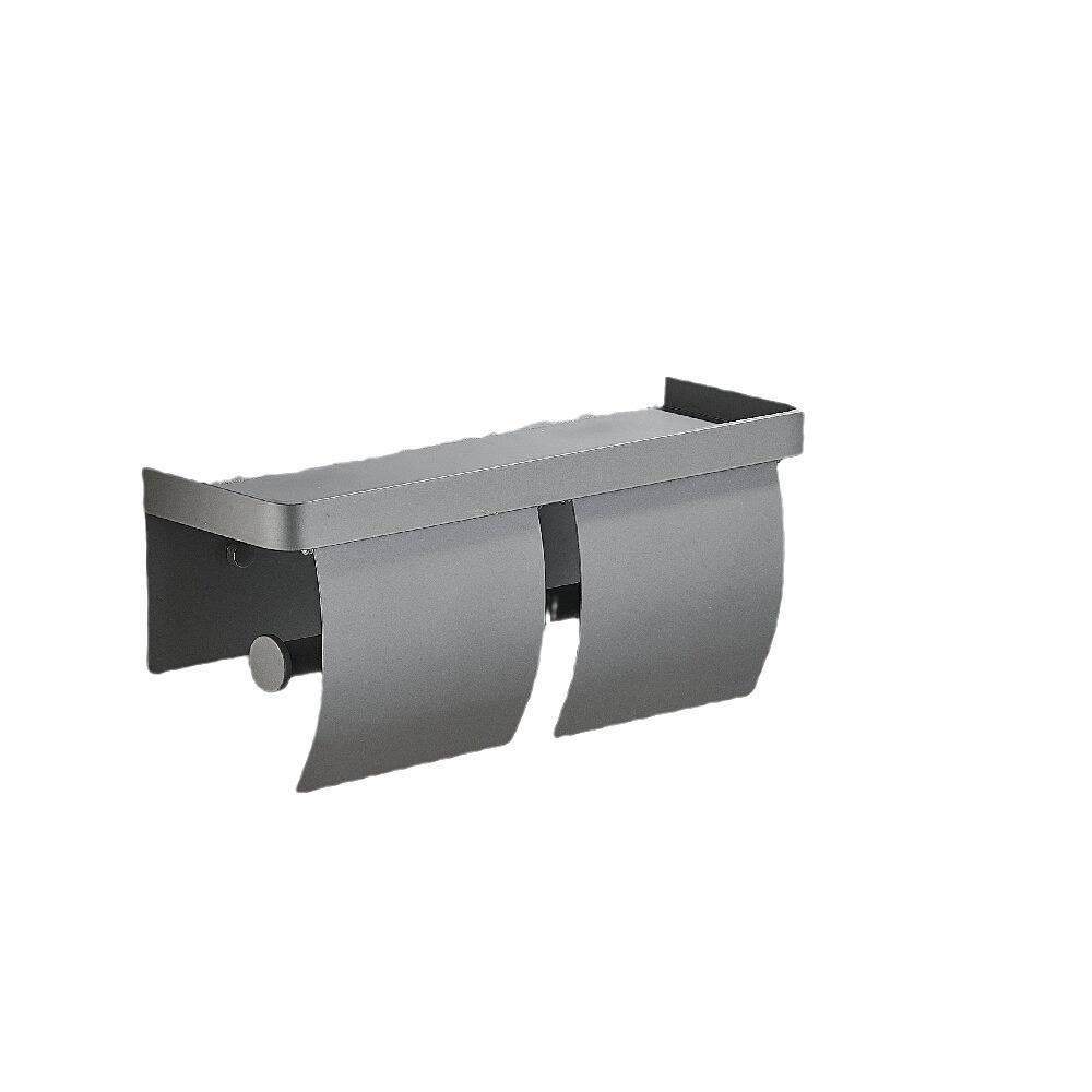 Tuqiu Grauer Toilettenpapierhalter mit Ablage Aluminium Taschentuchhalter Wandmontage Taschentuchaufhänger Schwarzer Toilettenpapierrollenhalter