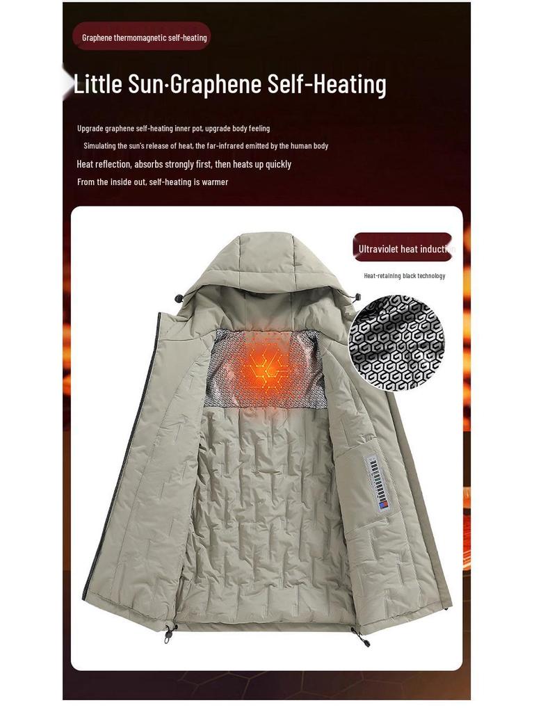 Men's Winter Graphene-Lined Hooded Jacket: Warm, Thick, Loose Fit for Outdoor Sports