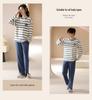 Spring Couple's Striped Pajama Set: Women's Pure Cotton Long Sleeve & Men's Loose Fit Homewear